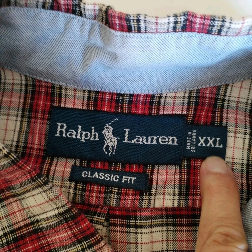 Polo Ralph‎ Lauren Shirt Mens XXL Classic Fit Plaid Red White Black Pony L/S